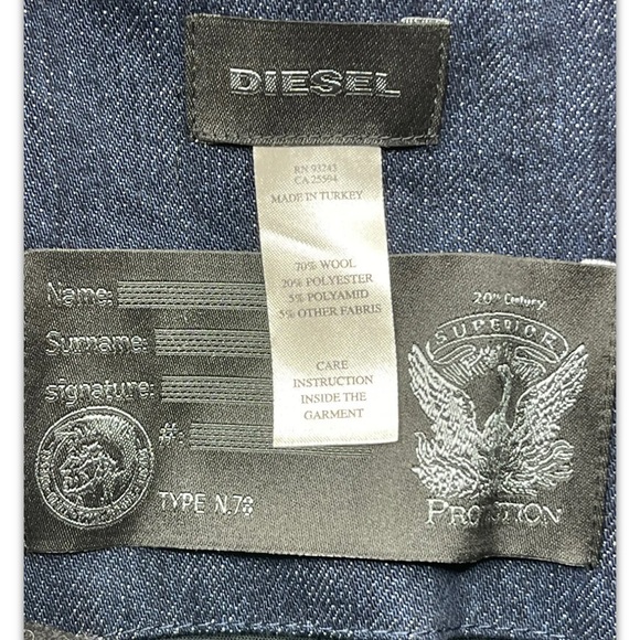 DIESEL Pea Coat Wool Black MEN'S Large L Button Epaulet Trench Military SLIM FIT - Picture 4 of 6